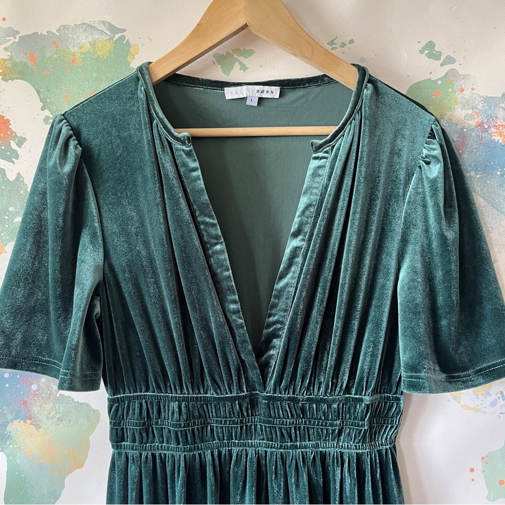 Baltic Born Dress Artemis Velvet Maxi Deep Lagoon Green Short Sleeve Sz Large - Picture 2 of 12